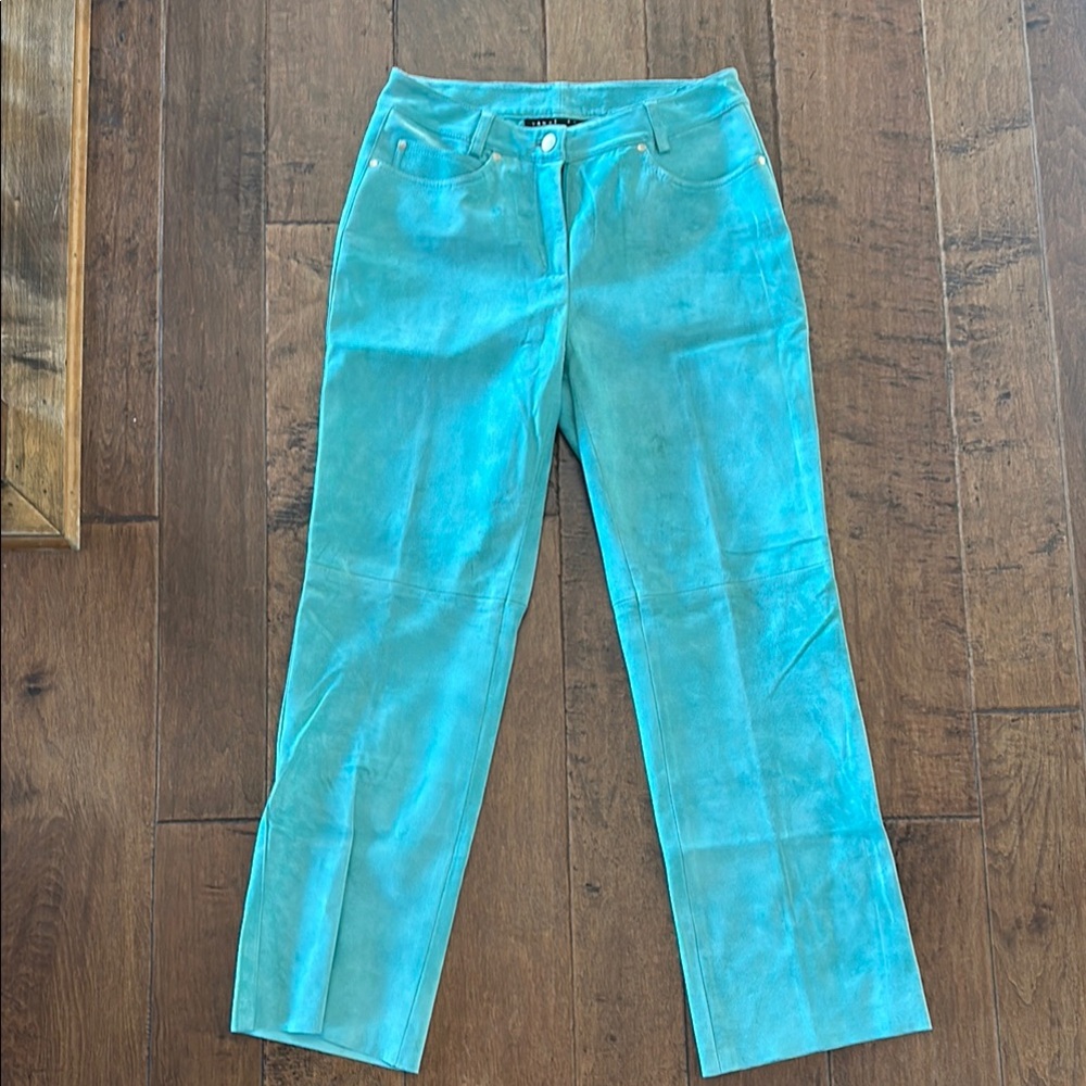 Yansi Fugel Blue Boot Cut Suede Pants